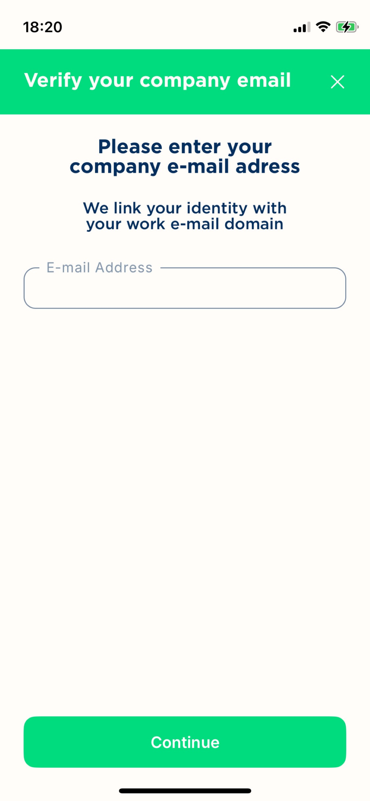 Verify company email screen