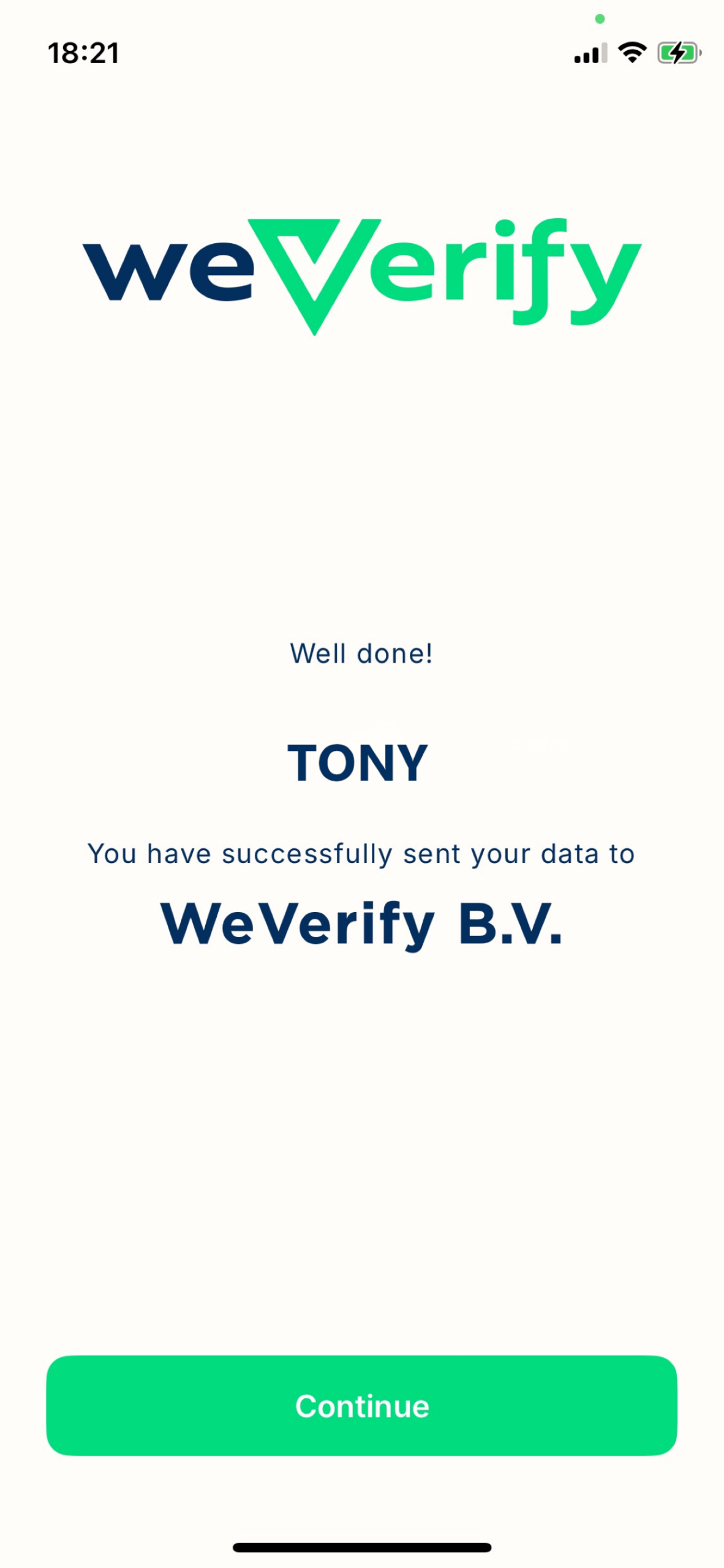 Data successfully sent confirmation