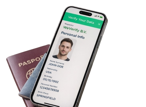 NFC identity reading flow showing secure data extraction from a passport or ID chip